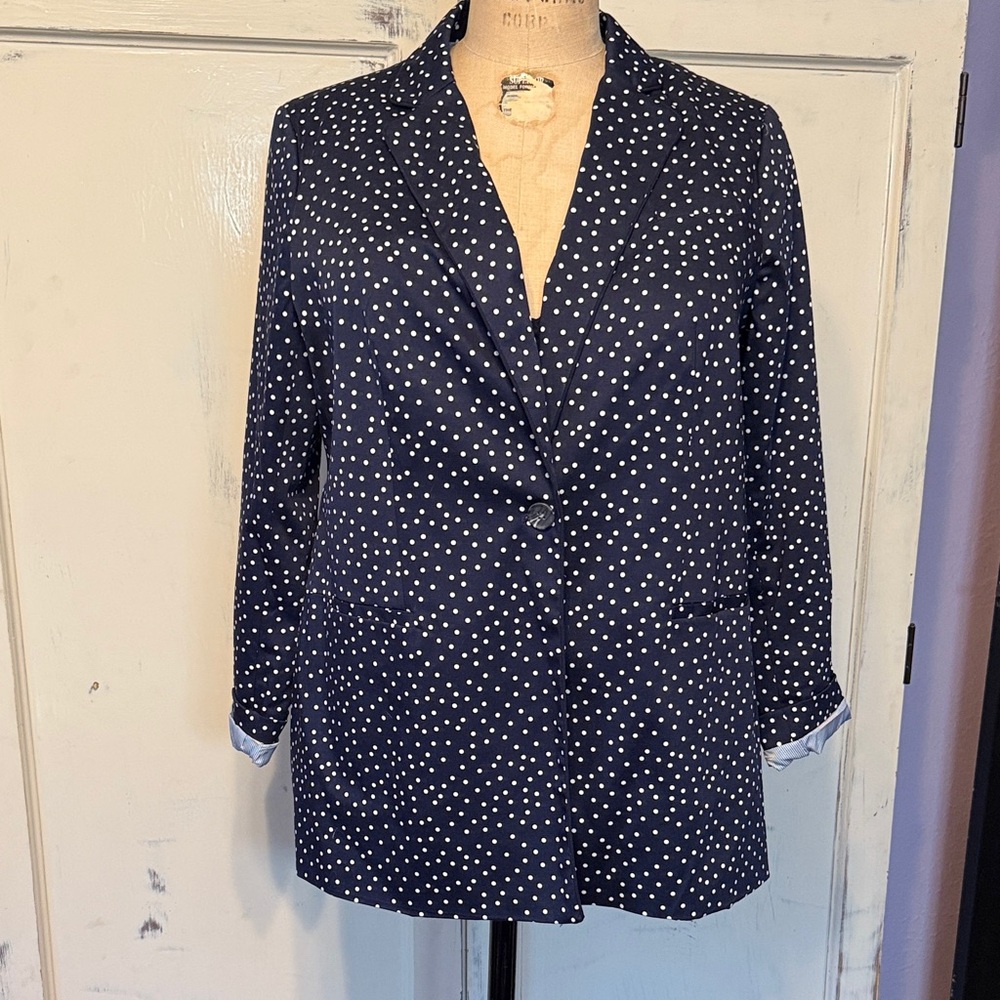 NWT COURT & ROWE Dark Blue Blazer with White Dots